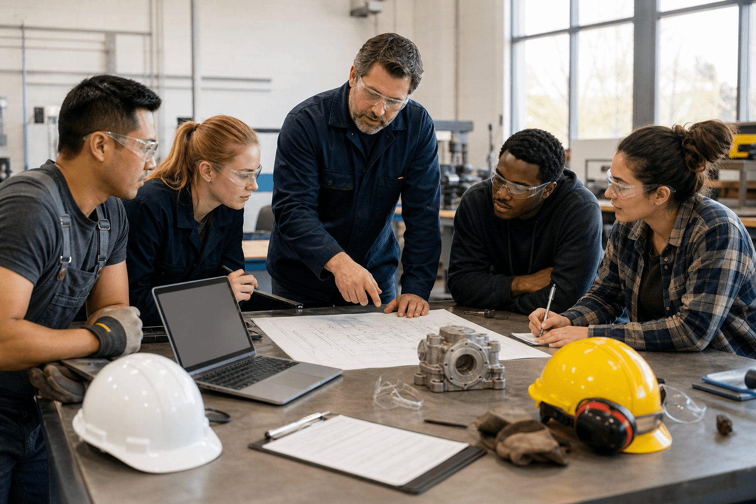 Instructor guiding learners through workplace safety, technical, and quality training